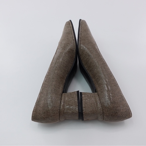 Stuart Weitzman Tan Reptile Print Leather Pumps Heels Square Toe Sz 7.5 - Picture 11 of 16